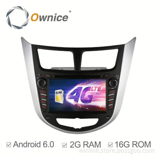 Ownice 4 core Android 6.0 car audio player for Hyundai Verna Accent Solaris Built in 4G LTE 2G RAM Support steering wheel